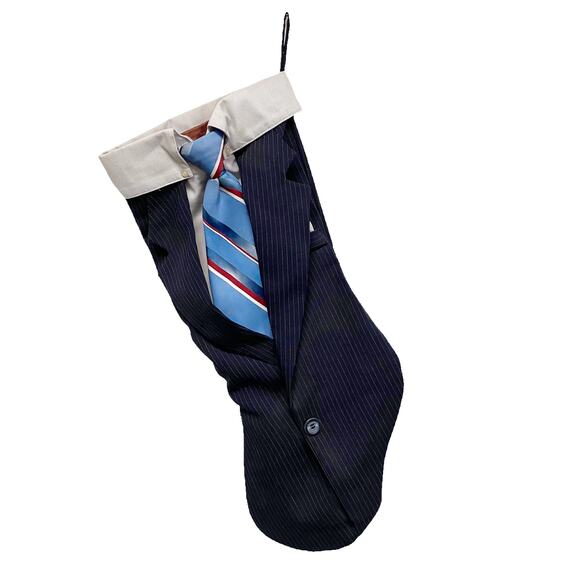 Vintage Pinstriped Suit Tie Unique Christmas Stocking USA Made - Picture 1 of 9